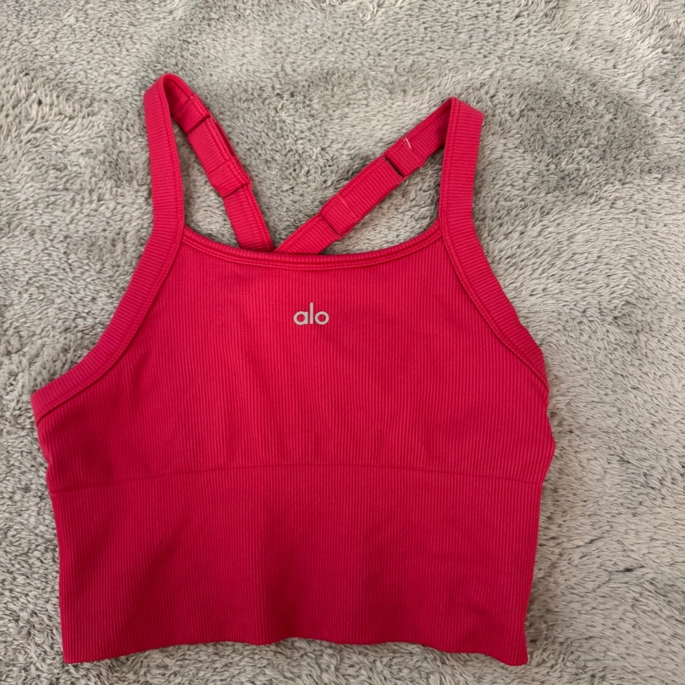 ALO Seamless Ribbed Favorite Bra Tank, Pink Summer Crush, XS